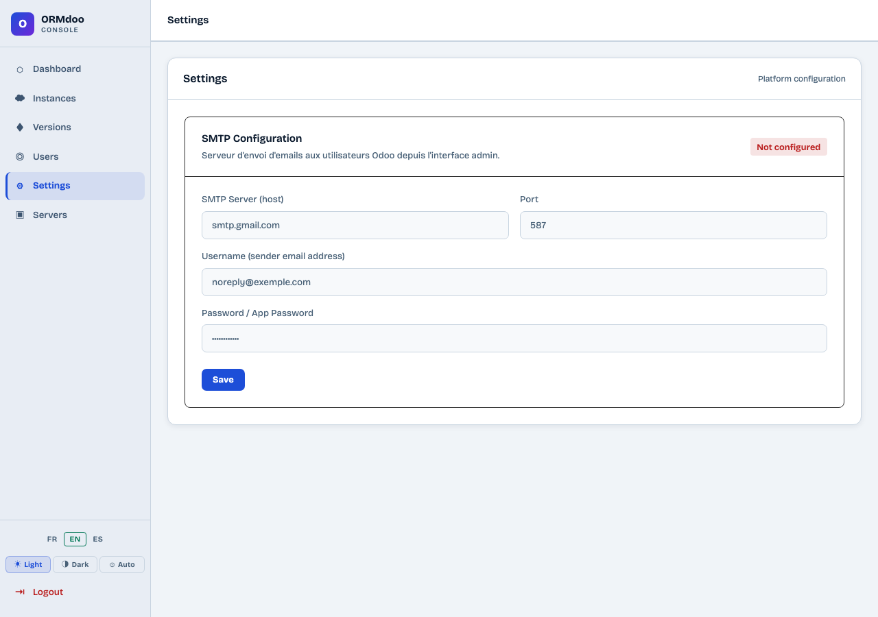 SMTP configuration