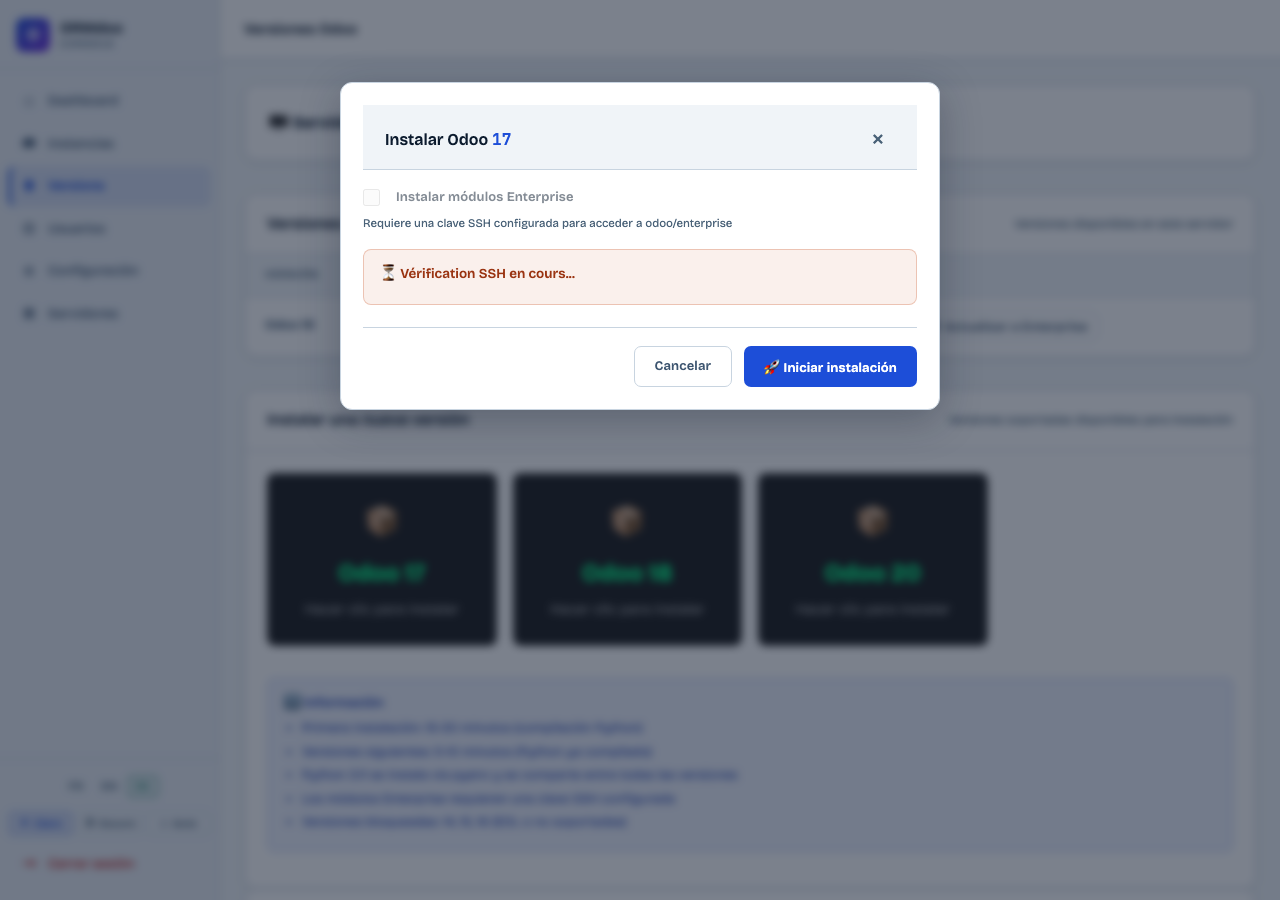 Modal de confirmación de instalación